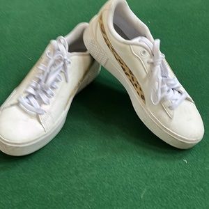 Puma tennis shoes, platform leopard accents